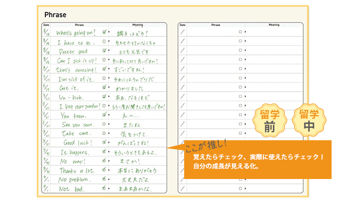 覚えたフレーズ、使ってみたいフレーズをメモメモ!