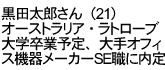 黒田太郎さん（21）オーストラリア・ラトローブ大学卒業予定、大手オフィス機器メーカーSE職に内定