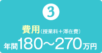 3）費用 （授業料＋滞在費） 　年間180～270万円