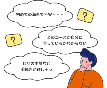 初めての海外で不安・・・ どのコースが自分に合っているかわからない ビザの申請など手続きが難しそう