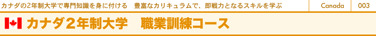 カナダの2年制大学で専門知識を身に付ける　豊富なカリキュラムで、即戦力となるスキルを学ぶ　カナダ2年制大学　職業訓練コース