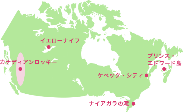カナダで旅をする場所の地図